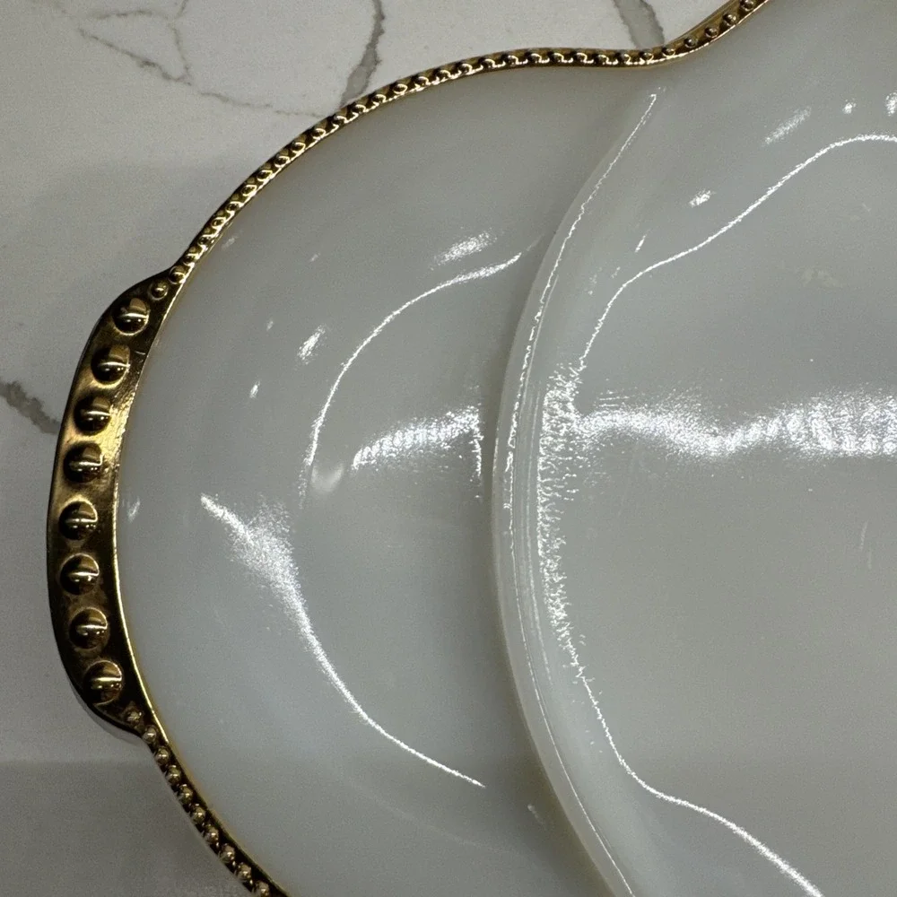Milk Glass Multiple Use Tray with Gold Gilding 1950s/60s Fire king